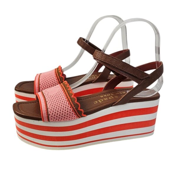 Kate Spade Womens High Rise Spade Wedges, Striped, Platform, Leather, Size 7.5 - Picture 3 of 11